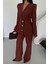 AYDOGANTICARET44 Tasarım Ceket-Pantolon Takım Metal Düğme Detaylı - Kahverengi 4