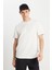 Erkek Beyaz Relaxed Fit Dokulu Basic T-Shirt - W2510718104 1