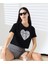 Kadın Kalp Dantel Detaylı Taşlı Crop T-Shirt 1