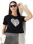 Kadın Kalp Dantel Detaylı Taşlı Crop T-Shirt 2