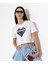 Kadın Kalp Dantel Detaylı Taşlı Crop T-Shirt 3