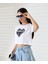 Kadın Kalp Dantel Detaylı Taşlı Crop T-Shirt 4