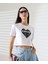 Kadın Kalp Dantel Detaylı Taşlı Crop T-Shirt 5