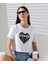 Kadın Kalp Dantel Detaylı Taşlı Crop T-Shirt 5