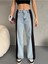 Açık Mavi Leopar Desenli Yanı Şeritli Yüksek Bel Wide leg jean 3