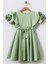 Kloş Etekli Gül Detaylı Kısa Kollu Kız Çocuk Elbisesi - Yeşil 1