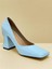 401 Bebe Mavi Rugan Arka Aynalı Gold Detaylı Klasik Kalın Topuklu Kadın Ayakkabı 3