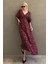 Bordo Çiçek Desenli Yarım Kollu Elbise MG2390 1