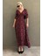 Bordo Çiçek Desenli Yarım Kollu Elbise MG2390 2