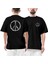 Music Love Peace Ön Arka Baskılı Siyah Oversize Tişört 1
