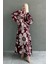 Bordo Desenli Düğmeli Uzun Kollu Elbise MG2397 2