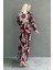 Bordo Desenli Düğmeli Uzun Kollu Elbise MG2397 3