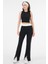 Siyah Şerit Detaylı Bisiklet Yaka Crop Bluz - Beli Lastikli Pantolon Fitilli Örme Takım 1