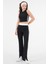 Siyah Şerit Detaylı Bisiklet Yaka Crop Bluz - Beli Lastikli Pantolon Fitilli Örme Takım 2