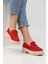 Loafer Kadın Süet Kırmızı Tokalı Günlük Ayakkabı 1