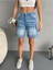 Kadın Efektli Yüksek Bel Bermuda Denim Kot Şort 2