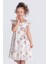Etnik Desenli %100 Pamuk Müslin Kumaş Kısa Kollu Kız Çocuk Elbise - Ekru/pudra 5