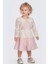 Nakış Yelekli Uzun Kollu Kız Çocuk Keten Elbise - Pembe 1