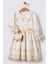 Fisto Yakalı Çantalı Uzun Kollu Kız Çocuk Brode Elbise - Bej 1