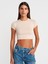 31810 Bisiklet Yaka Crop T-Shirt-Bej 1