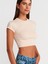 31810 Bisiklet Yaka Crop T-Shirt-Bej 3
