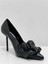 4527 Siyah Kırışık Mat Kurdele Detay Topuklu Kadın Ayakkabı 1