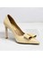 5508 Bej Cam Kırığı Altın Metal Platform Topuklu Kadın Ayakkabı 3