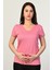 V Yaka Kısa Kollu Kadın Tişört - Pembe Pembe - 40 2