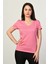 V Yaka Kısa Kollu Kadın Tişört - Pembe Pembe - 40 3