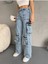 Kadın Yüksek Bel Çok Cepli Özel Tasarım Straight Fit kargo jean 1