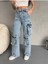 Kadın Yüksek Bel Çok Cepli Özel Tasarım Straight Fit kargo jean 2