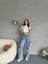 Kadın Yüksek Bel Çok Cepli Özel Tasarım Straight Fit kargo jean 5
