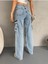 Kadın Yüksek Bel Çok Cepli Özel Tasarım Straight Fit kargo jean 4