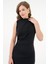 Siyah Bodycon Yarım Balıkçı Yaka Büzgülü Yırtmaçlı Sandy Elbise 3