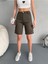 Kadın Kargo Cepli Yüksek Bel Likralı Bermuda Şort 3