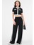 Siyah Şerit Detaylı Çıtçıtlı Crop Bluz - Beli Lastikli Pantolon Fitilli Örme Takım 3