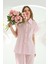 Pembe Önden Düğmeli Çiçek Desenli Pijama Takımı 5