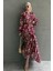 Bordo Desenli Önü Düğmeli Uzun Kollu Elbise MG2398 1
