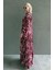 Bordo Desenli Önü Düğmeli Uzun Kollu Elbise MG2398 3
