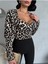 Kadın Leopar Desenli Glop Detaylı Bluz 1