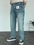 Erkek Baggy Fit Blok Detaylı Jean Pantolon Mavi 1