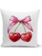 Fiyonklu Kiraz Serisi Çift Tarafı Dijital Baskılı Kırlent Kılıfı (Cherry With Bow) 1