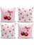 Fiyonklu Kiraz Serisi Çift Tarafı Dijital Baskılı 4'lü Kırlent Kılıfı Seti (Cherry With Bow) 1