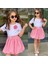 Kız Çocuk Alt Üst Takım Balon Etekli Yaka Cicek Detaylı Pudra Pembe Renk T-Shirt YNM00 1