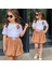 Kız Çocuk Alt Üst Takım Balon Etekli Yaka Cicek Detaylı Camel Renk T-Shirt YMN01 1