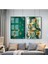 |yeşil-Gold Kuş&yaprak Kombini 01 |çerçeveli Cam Tablo 2li Dikey 1