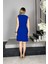 G0987 Drapeli Kolsuz Elbise Saks Mavi 5