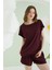 Bordo Aria Viskon Şortlu Pijama Takımı 1