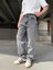 Eskitme Yıkamalı Baggy Fit Jean - Gri 1