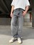 Eskitme Yıkamalı Baggy Fit Jean - Gri 3